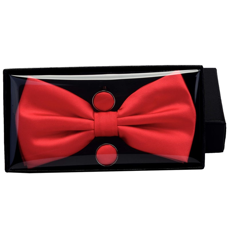 GUSLESON Mens Adjustable Solid Red Bow Tie Pre-tied Wedding Bowtie and Pocket Square Cufflink Set With Box (0570-12) - Image 5